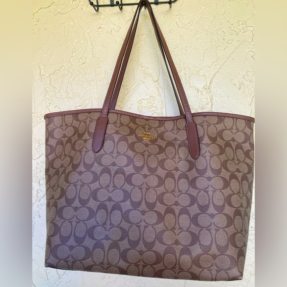 Coach Handbags - Coach Brown Monogram City Tote Bag with Leather Trim